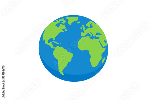 World globe with blue oceans and green continents showing geographical