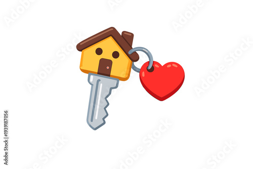 Key with house charm and heart on keyring for home ownership or moving