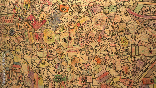 Playful Doodle Collage Filled with Cartoon Characters