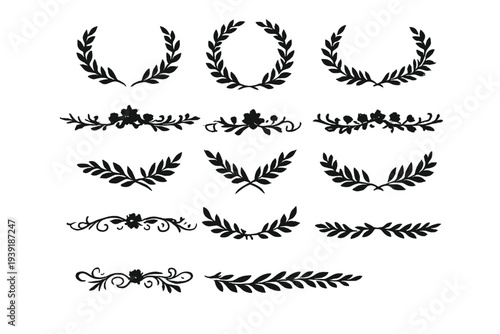 Decorative black leaf designs for various uses in crafts and art