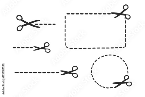 Scissors and dashed lines for cutting shapes in art or design projects