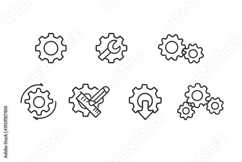 Gear symbols representing tools and processes for engineering and