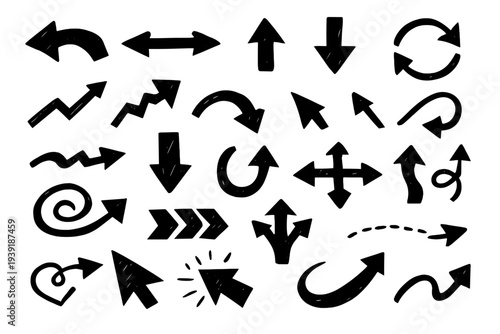 Different types of arrows showing directions and movements in various