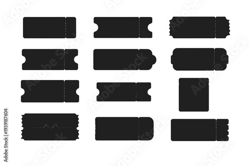 Different shapes and sizes of ticket designs arranged in a grid