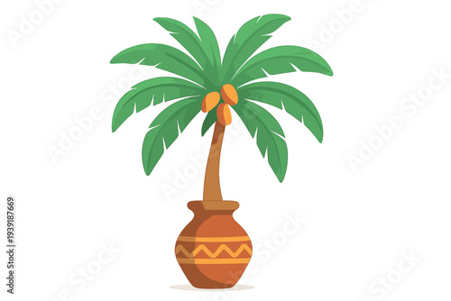 Palm tree in a pot with fruit in a simple design suitable for various