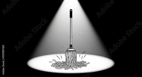 Mop in Spotlight - A Striking Monochrome Depiction of Cleaning.