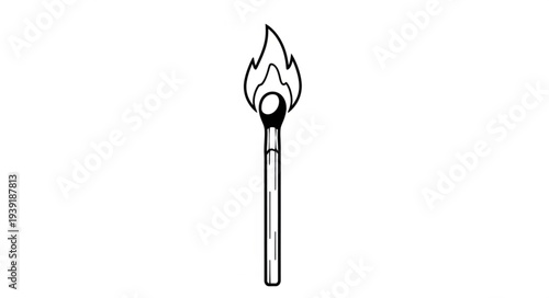 Burning matchstick with flame, a symbol of ignition and potential energy, ready to ignite.