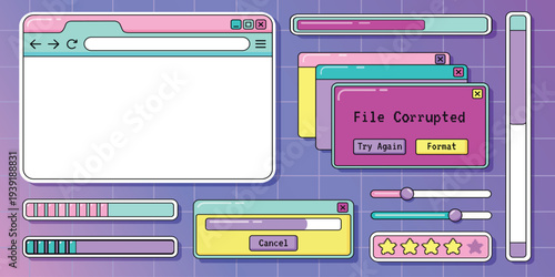 Retro Computer Interface UI Windows Error Message Pixel Style Vector Set