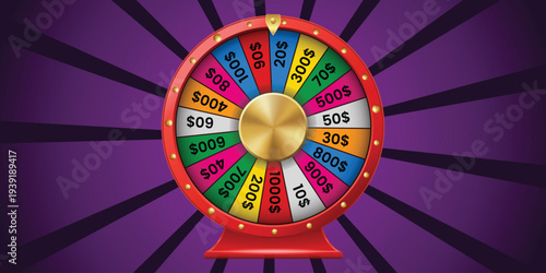 Wheel of Fortune: A vibrant illustration showcases a classic Wheel of Fortune, radiating excitement, with a playful design of winning.