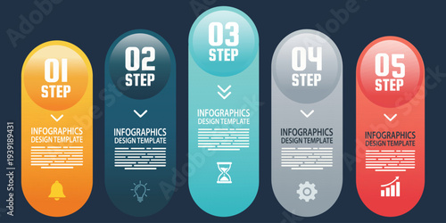 Infographic Steps: A modern and vibrant infographic template showcases a step-by-step process, designed with engaging visual elements and a sleek aesthetic.