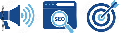Set of 3 SEO marketing icons vector