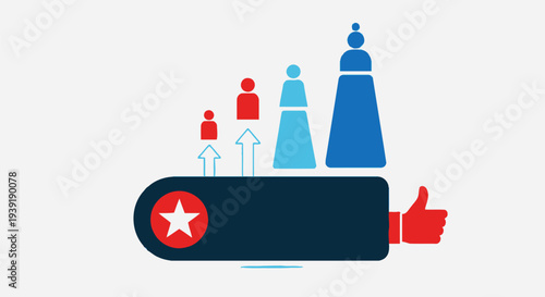 Graphic representation of people and a star rating system.