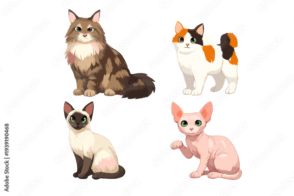 Fototapeta premium Cats of different breeds sitting together with various colors and
