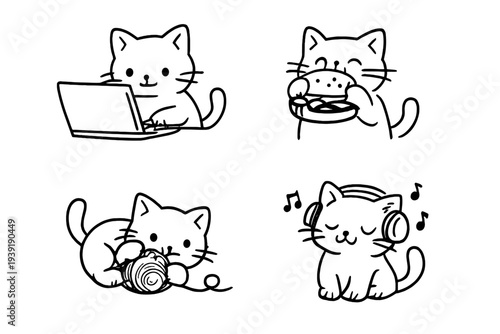 Cute cats engaging in different activities including using a laptop