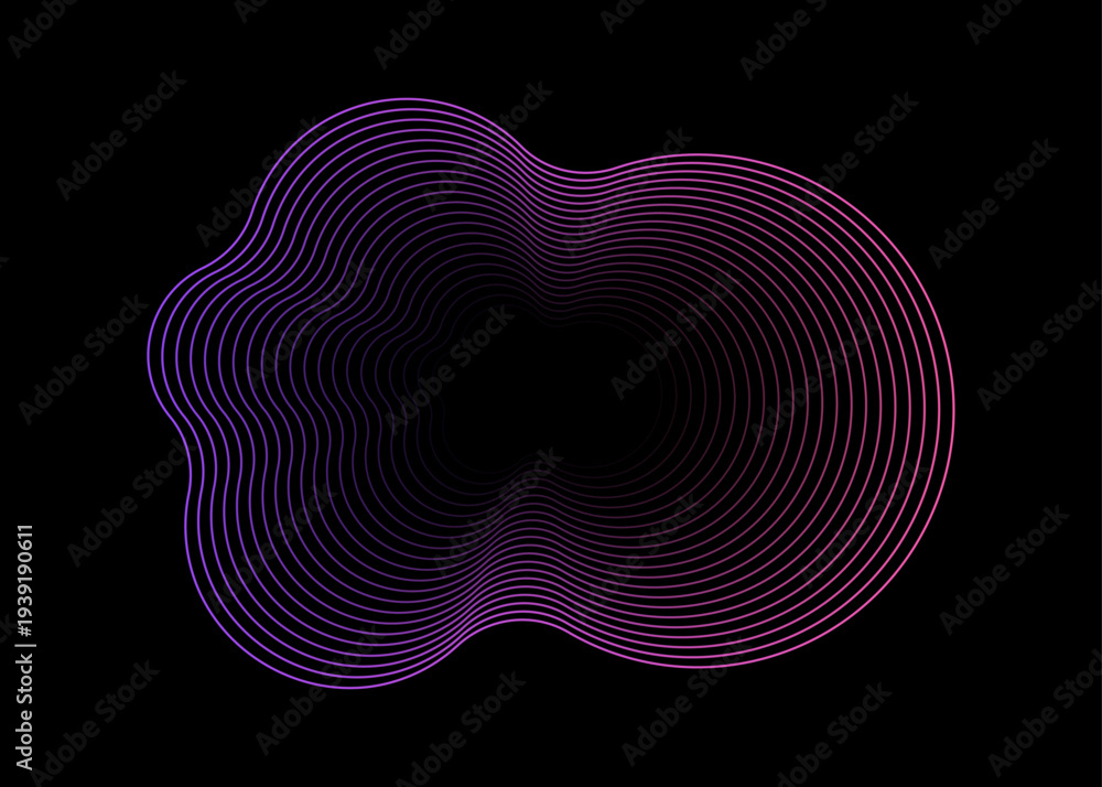 Fotografie Abstract Purple and Blue Concentric Wavy Line Pattern on Black Background