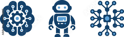 Set of 3 blue robot and technology icons vector