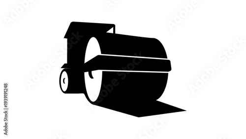 road roller front view, black isolated silhouette