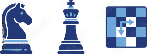 Set of 3 blue chess icons vector