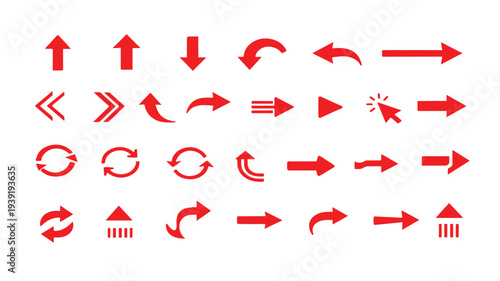 Versatile Red Arrow Icon Collection for Navigation and Pointers