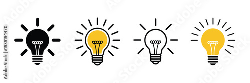 Linear glowing light bulb icon vector illustration, doodle style, bright idea and innovation symbol, white background