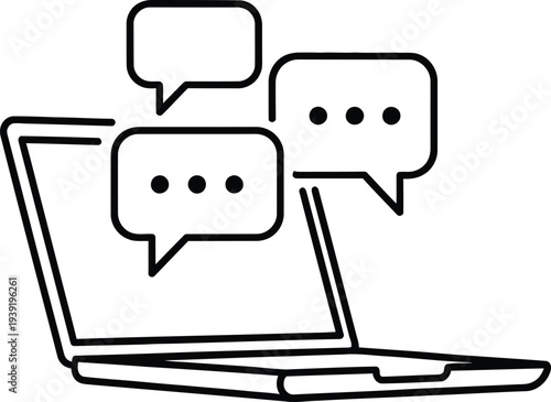 Laptop with speech bubbles for online communication and chat