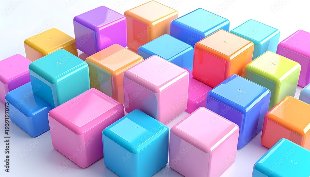 Obraz premium Colorful cubes stacked in a pile vibrant and glossy creative and fun toy blocks