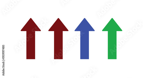 Four brightly colored arrows pointing upwards in a horizontal row