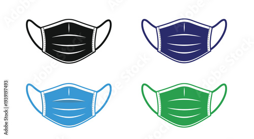Four colored face masks presented in a simple illustrative design