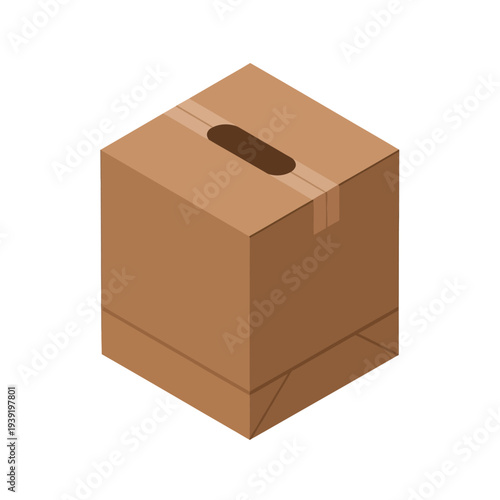 Brown cardboard box with handle on top for shipping and storage.
