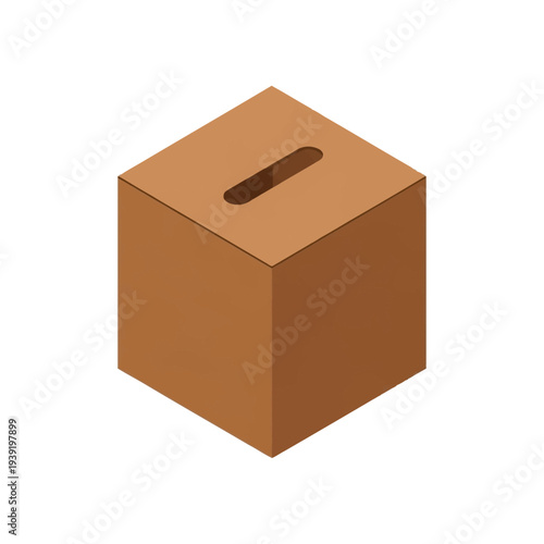 Brown cardboard box with a slot on top for donations or voting.