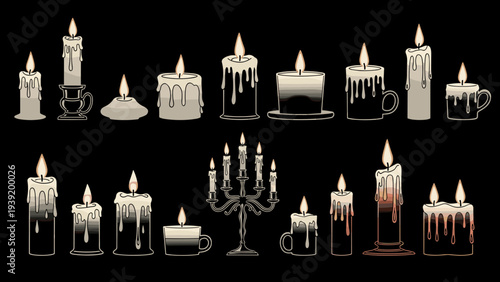 Enchanting Candlelight: A Collection of Elegant Candles and Candelabra Designs for Festive Celebrations, Serene Moments, and Decorative Projects, Evoking Warmth, Magic, and Timeless Charm