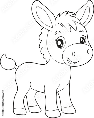 Wallpaper Mural Cute Donkey Coloring Page for Kids. Simple Cartoon Farm Animal Line Art Printable Activity Sheet for Children. Torontodigital.ca
