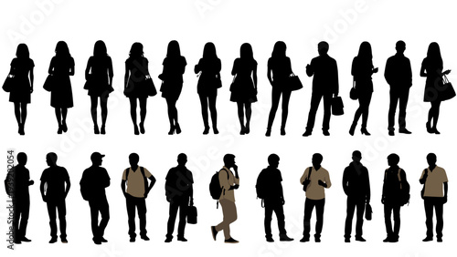 Dynamic Silhouette Crowd: Diverse Individuals in Motion - A Versatile Vector Illustration for Urban Lifestyle, Fashion and Community Concepts, Ideal for Creative Projects and Marketing Designs