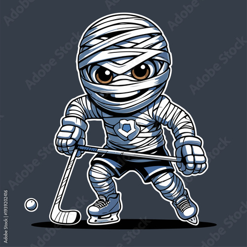 cartoon vector image of a mummy playing hockey