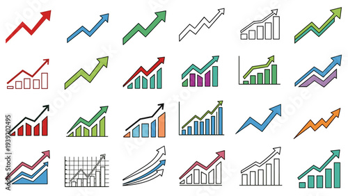 Upward Trend Vectors: A Comprehensive Collection of Growth and Success Icons for Business Presentations, Financial Reports, and Marketing Materials Showcasing Positive Progress and Achievement