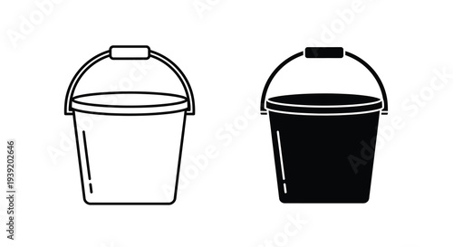 Two buckets one outlined and one filled in a simple silhouette