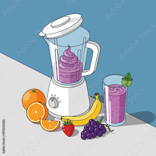 Fresh Fruit Smoothie with Blender and Ingredients.