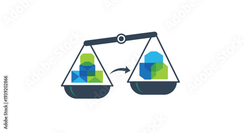 Scales of justice with geometric shapes representing balance silhouette