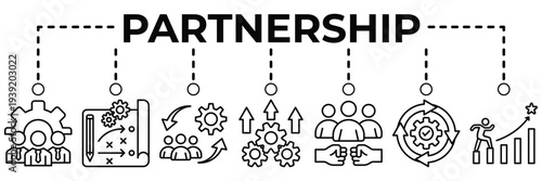 Partnership banner web icon vector illustration for business collaboration concept with teamwork, strategic planning, cooperation, shared goals, trust building and partnership growth icons
