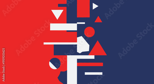 Abstract geometric shapes in red white and blue a striking silhouette