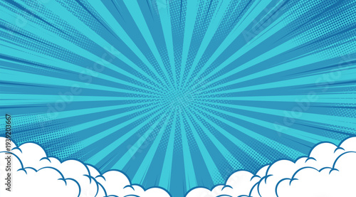 Pop art comic cartoon in blue background. Vintage background for comic superhero text, speech bubble, message