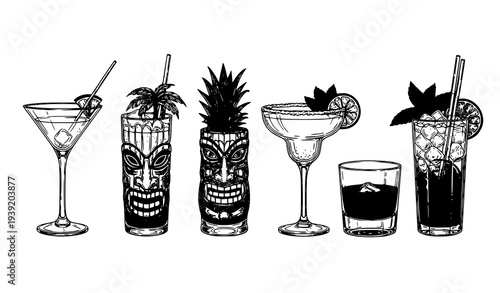 Hand Drawn Cocktail Drinks Collection Sketch Style Vector for Bar Menu Design