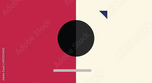 Abstract geometric composition with a dark circular shape silhouette