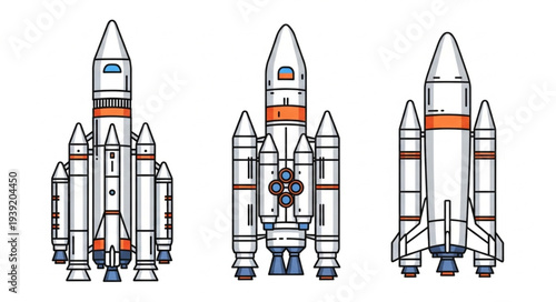 Three different types of rockets lined up side by side.