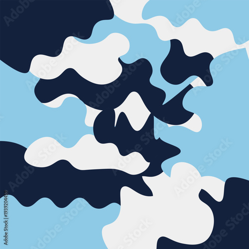 Modern abstract background with layered blue organic wave shapes. Minimal flat design composition with smooth flowing forms, clean aesthetic and contemporary color palette.