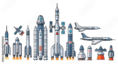 Collection of various rockets and spacecraft illustrations.