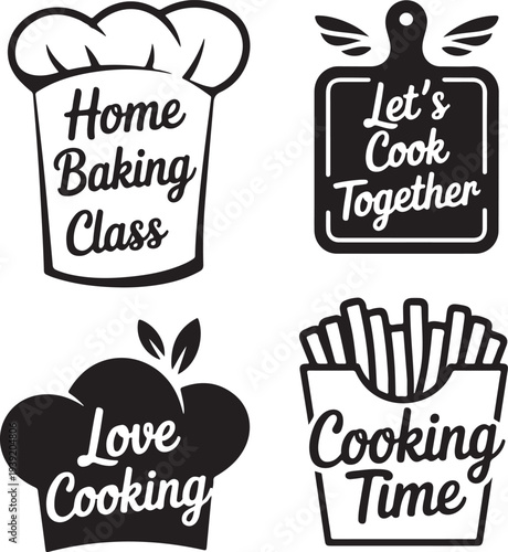 Cooking Time Lettering Icon Set,Art & Illustration