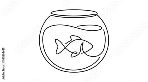 Single Continuous Line Fish in Bowl with Waterline Minimal Pet Vector Illustration