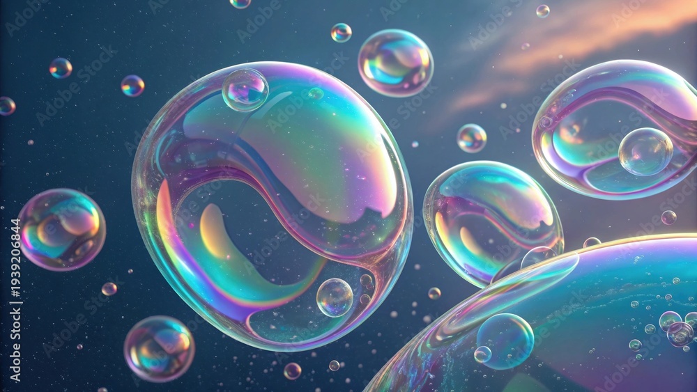 Fototapeta premium Vibrant iridescent bubbles floating in colorful space