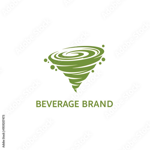 Green tornado logo with dots and swirls for beverage brand